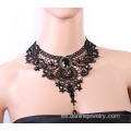 Encaje negro perla collar de novia gótica